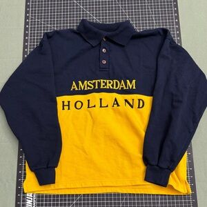 Vintage Amsterdam Holland Men's Crewneck Sweater - Navy and Yellow